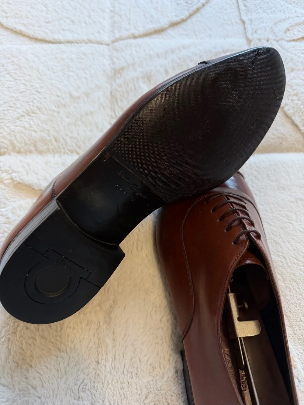 $895 Salvatore Ferragamo Brown Leather Cap-Toe Oxford Dress Shoes 9